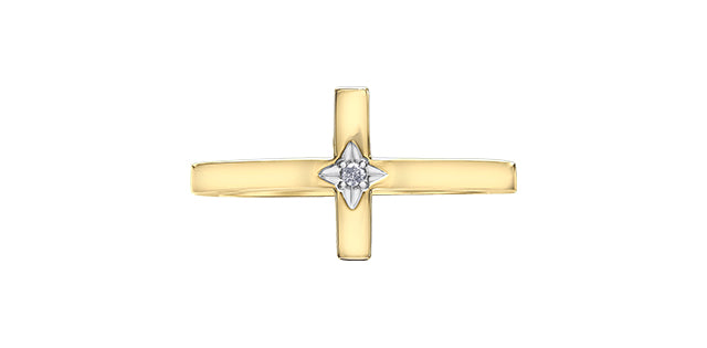 Anillo cruzado de diamantes de 0,01 quilates en oro amarillo de 10 quilates, talla 6
