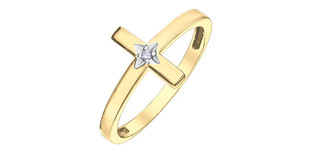 10K Yellow Gold 0.01cttw Diamond Cross Ring, size 6
