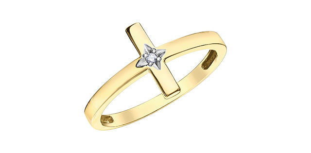 10K Yellow Gold 0.01cttw Diamond Cross Ring, size 6