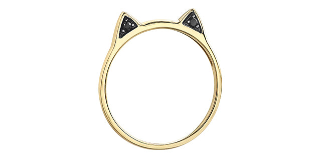 10K Yellow Gold 0.06cttw Treated Black Diamond &quot;Cat&quot; Ring, size 6.5