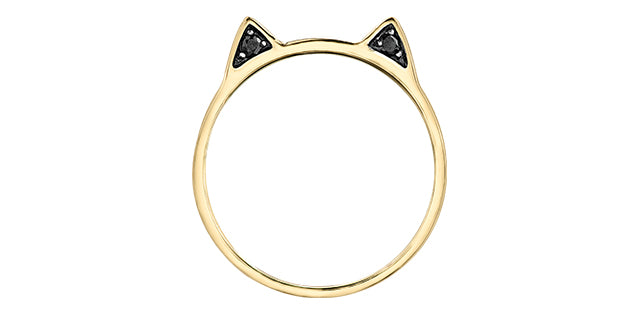 10K Yellow Gold 0.06cttw Treated Black Diamond &quot;Cat&quot; Ring, size 6.5