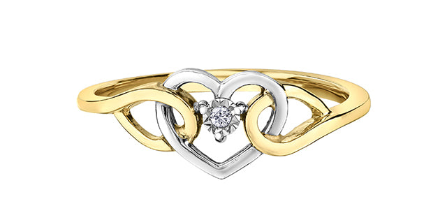 10K Yellow &amp; White Gold Diamond 0.01cttw Heart Ring, Size 6.5