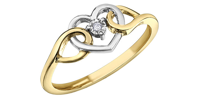 10K Yellow &amp; White Gold Diamond 0.01cttw Heart Ring, Size 6.5