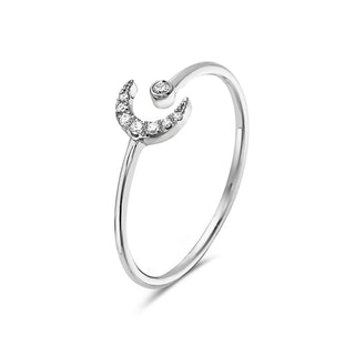 Anillo de oro blanco de 14 quilates con diamantes de 0,04 quilates y forma de luna, talla 6,5