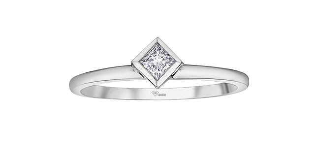 10K White Gold 0.20cttw Canadian Diamond Princess Cut Engagement Ring, size 6.5