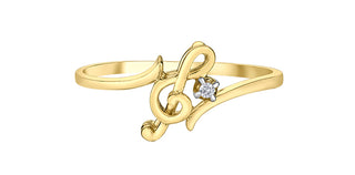 10K Yellow Gold 0.01cttw Diamond Treble Clef Ring