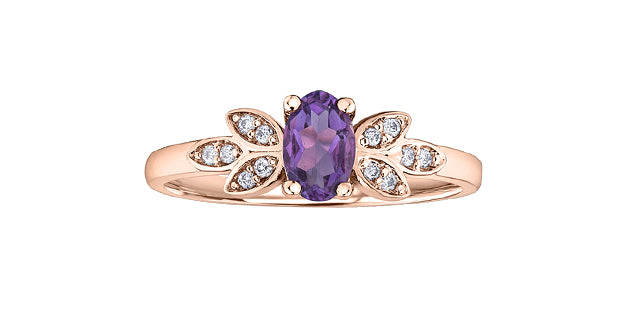 10K Rose Gold Amethyst and Diamond Ring, size 6