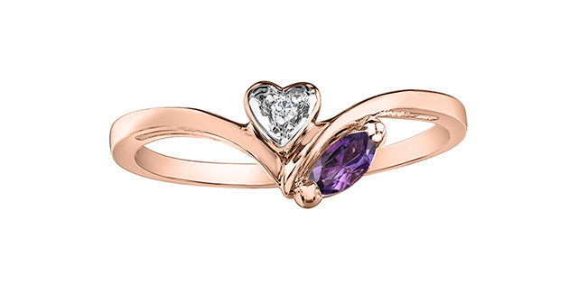 10K Rose Gold Amethyst and Diamond Ring, size 6
