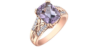 10K Rose Gold Pink Amethyst and Diamond Ring