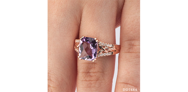 10K Rose Gold Pink Amethyst and Diamond Ring, size 6