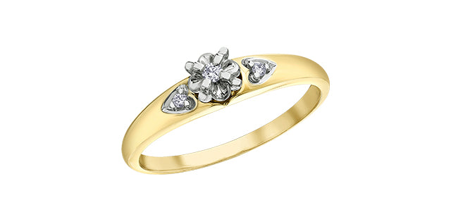 10K Yellow &amp; White Gold 0.04cttw Diamond Engagement Ring, Size 6.5
