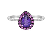 Anillo de oro blanco de 10 quilates con amatista, zafiro rosa y diamantes de 0,65 quilates