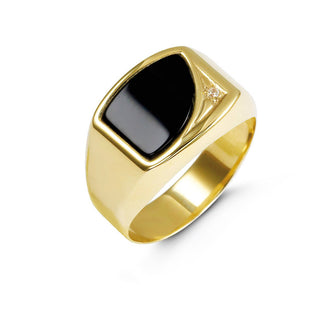 Anillo de sello para caballero con ónix y oro amarillo de 10 quilates, talla 10 
