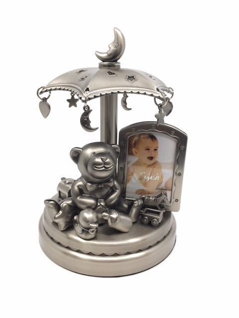 Pewter Baby Musical Carousel with Picture Frame
