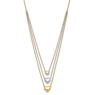 14K Tri-color Three Tone Gold Heart with 1in ext. Necklace- 16 Inches