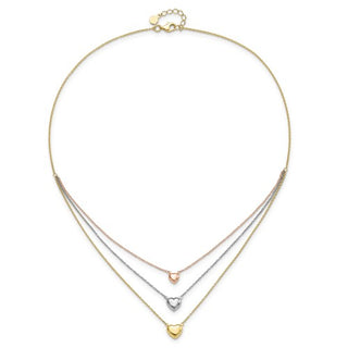 14K Tri-color Three Tone Gold Heart with 1in ext. Necklace- 16 Inches