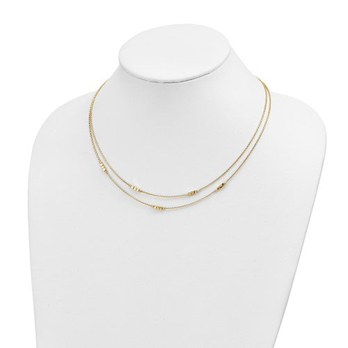 14K Polished D/C Beaded Double Strand with 1 inch ext. Necklace - 17-18 Inches