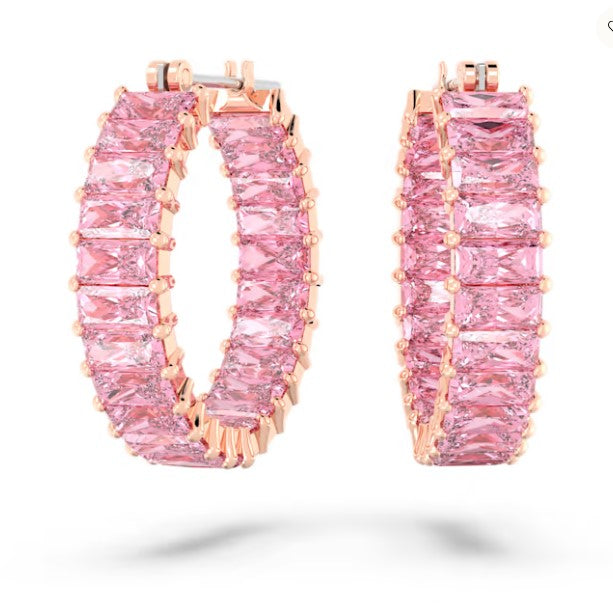 Pendientes de aro Swarovski Matrix talla baguette, rosa, baño tono oro rosa - 5657726 