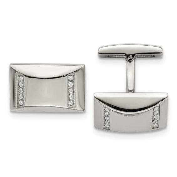 Stainless Steel Polished Cubic Zirconia Rectangle Cufflinks