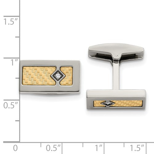 Stainless Steel with18k Gold Accent Polished and Textured .03 Carat Diamond Cufflinks
