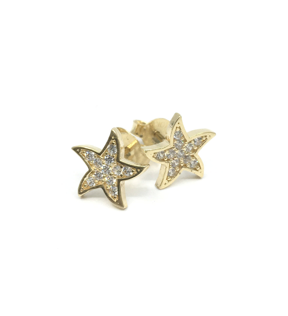 10K Yellow Gold Starfish with Cubic Zirconia Earrings