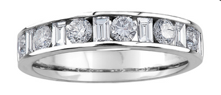 14K White Gold Baguette and Round Brilliant Cut Channel Set Diamond Band - Size 6.5