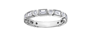 14K White Gold Baguette and Round Brilliant Cut Bezel Set Diamond Band - Size 6.5