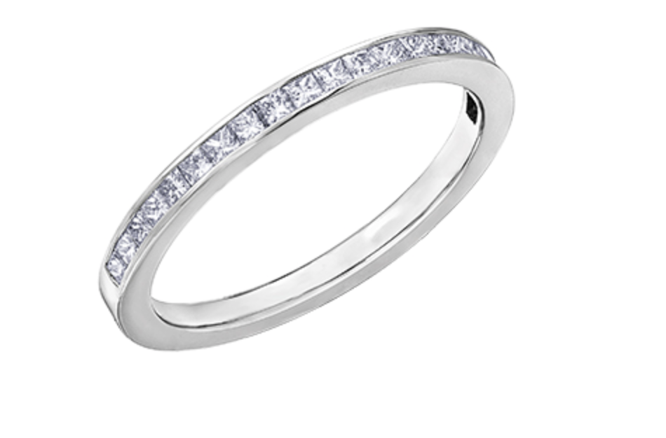 14K White Gold Princess Cut Channel Set Diamond Band - Size 6.5