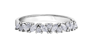 14K White Gold Marquise & Round Cut Diamond Band - Size 6.5