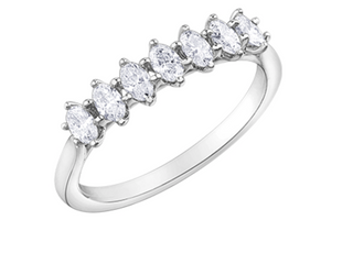 14K White Gold Oval Cut Diamond Band - Size 6.5