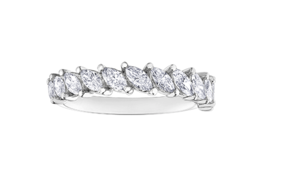 Alianza de diamantes de talla marquesa en oro blanco de 14 quilates - Tamaño 6,5