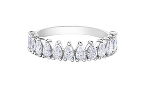 14K White Gold Pear Shape Cut Diamond Band - Size 6.5