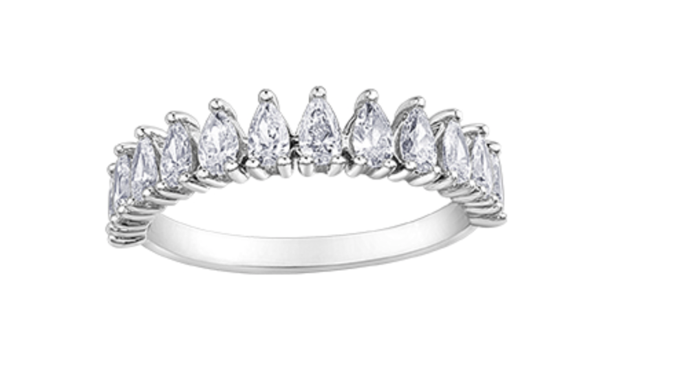 14K White Gold Pear Shape Cut Diamond Band - Size 6.5