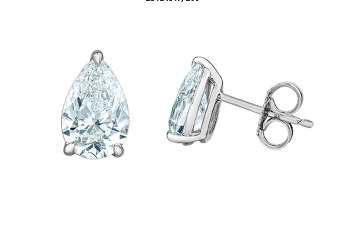 14K White Gold 1.00-2.00cttw Lab Grown Pear Shape Diamond Solitaire Claw Set Style Earrings