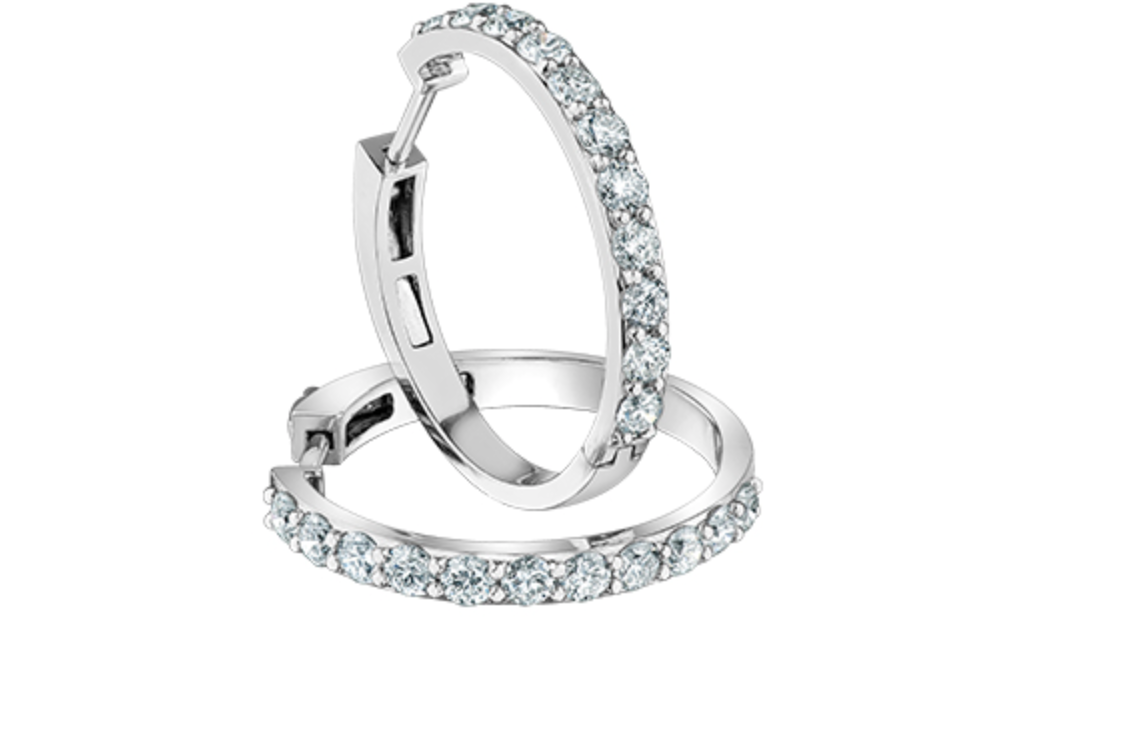 14K White Gold Lab Grown Diamond Claw Set Style Hoops