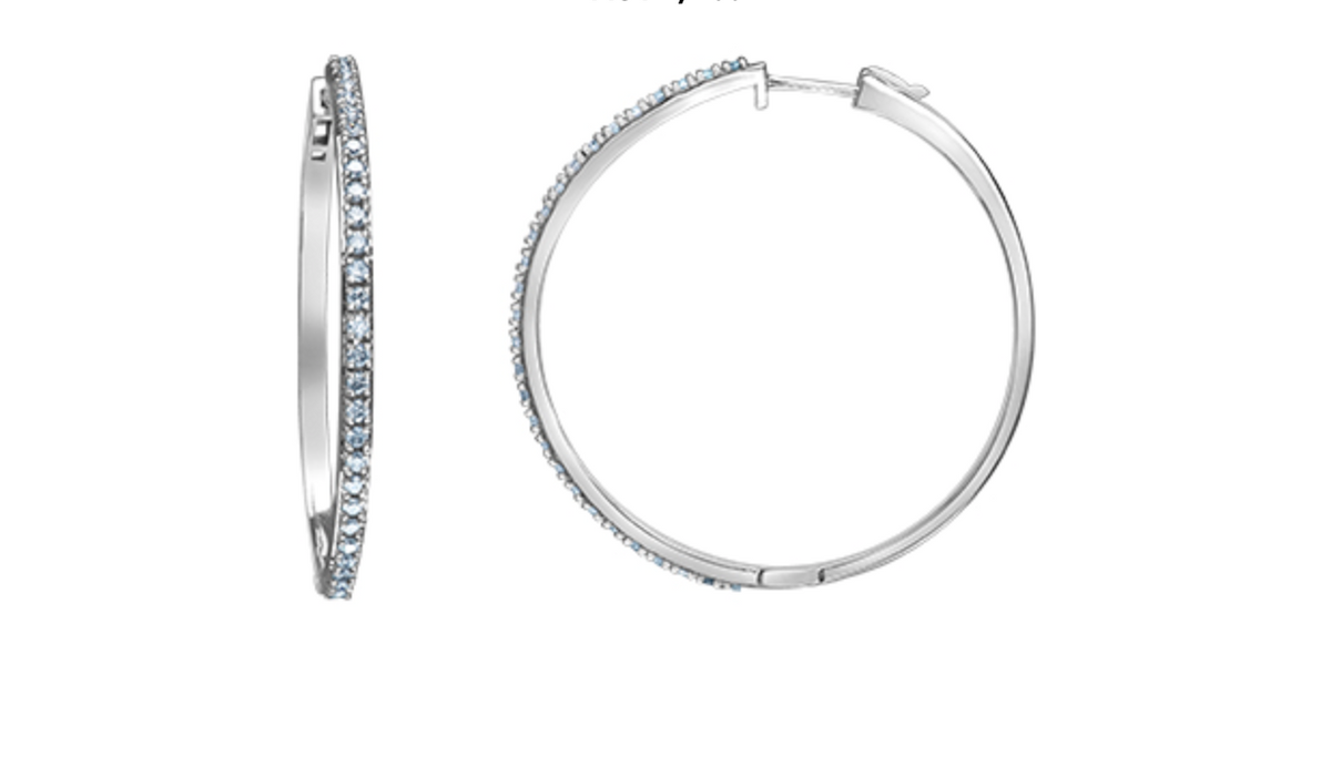 14K White Gold Lab Grown 1.00cttw Round Brilliant Diamond Claw Set Hoop Earrings