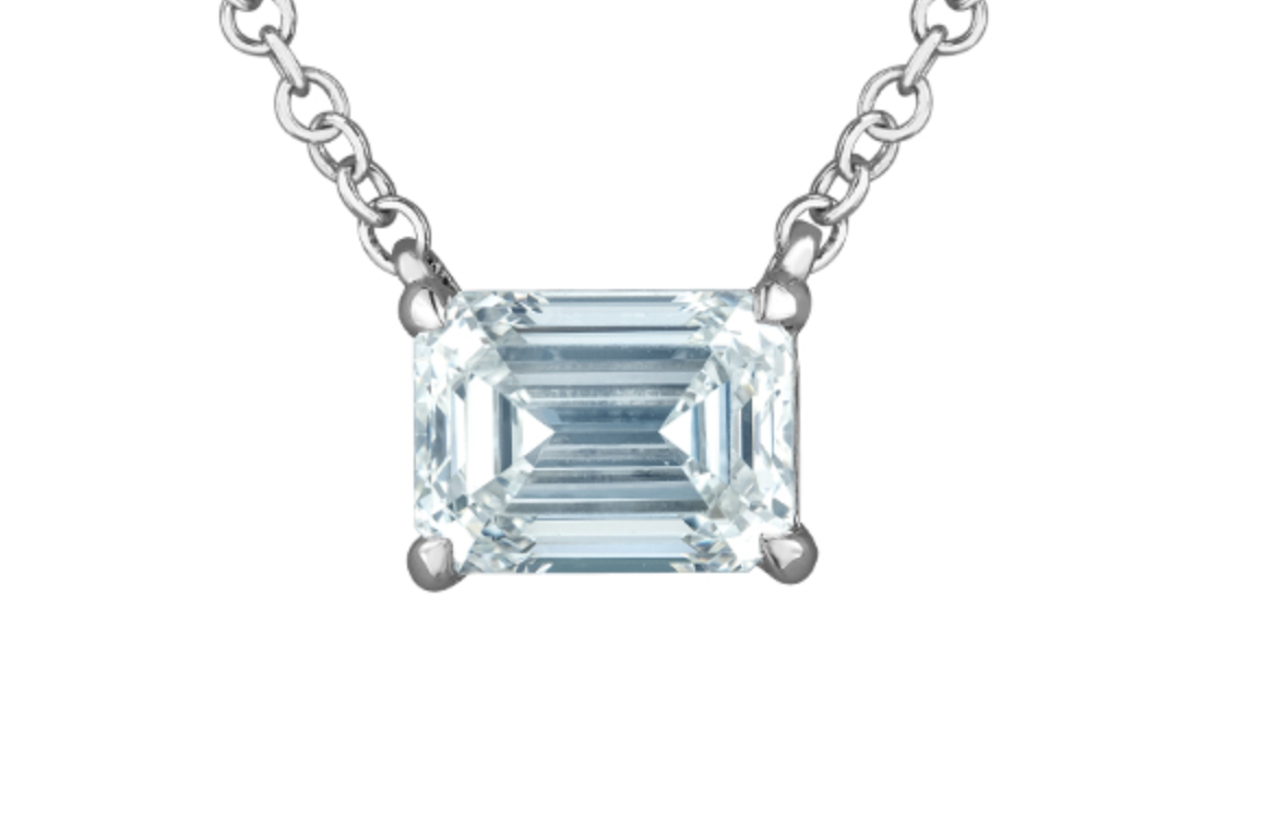 14K White Gold Lab Grown Emerald Cut Diamond Claw Set Pendant