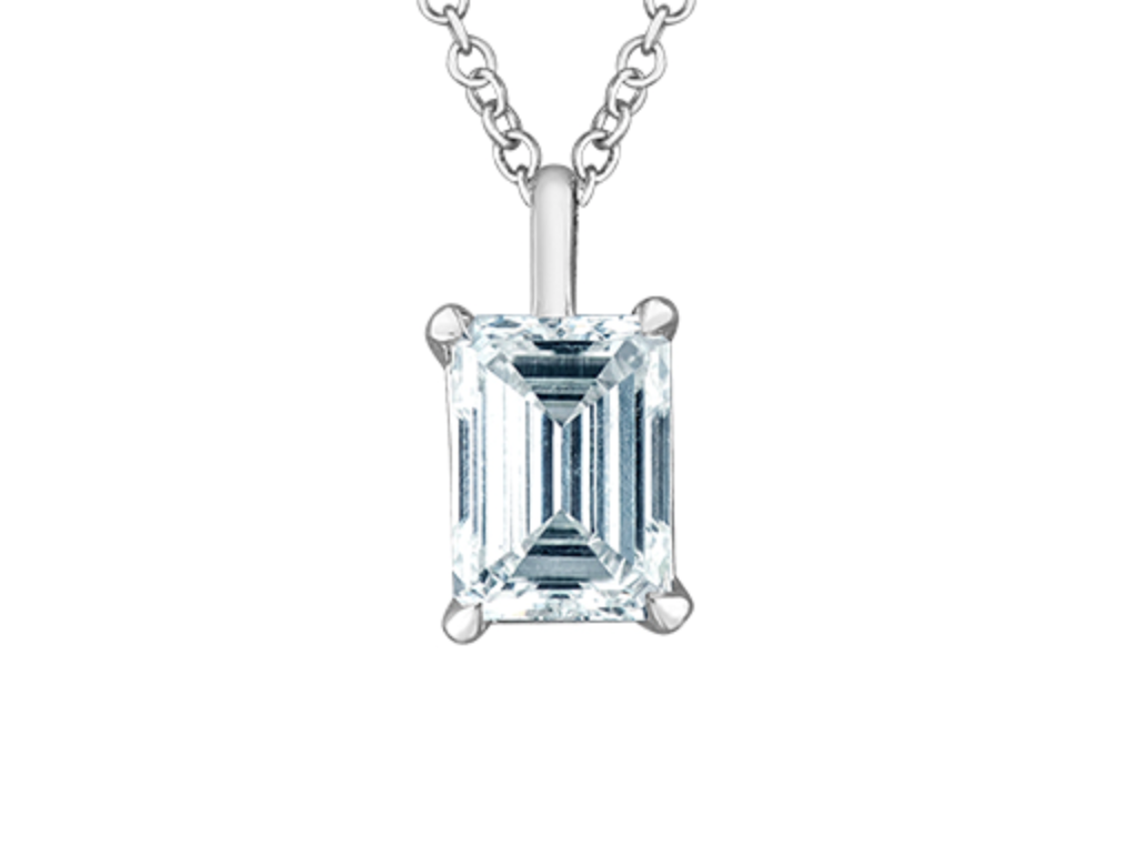 14K White Gold Lab Grown Emerald Cut Diamond Claw Set Pendant