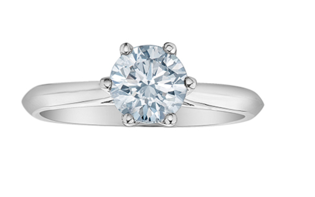 14K White Gold Lab Grown Round Brilliant Cut Six Claw Diamond Ring