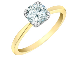 Anillo de diamantes redondos brillantes de cuatro garras cultivados en laboratorio de 14 quilates