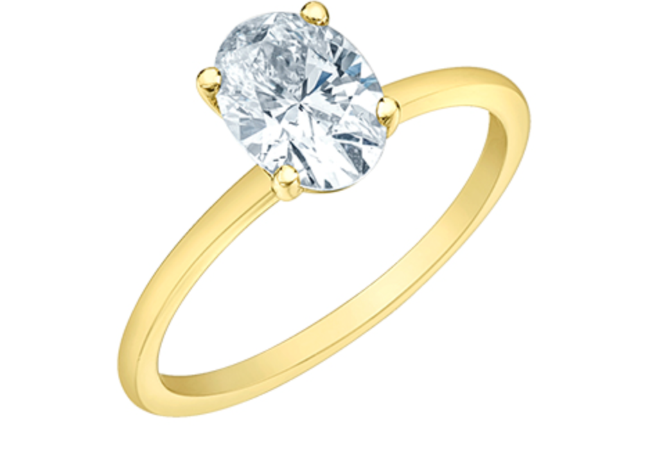 14K Lab Grown Oval Shape Four Claw Diamond Ring