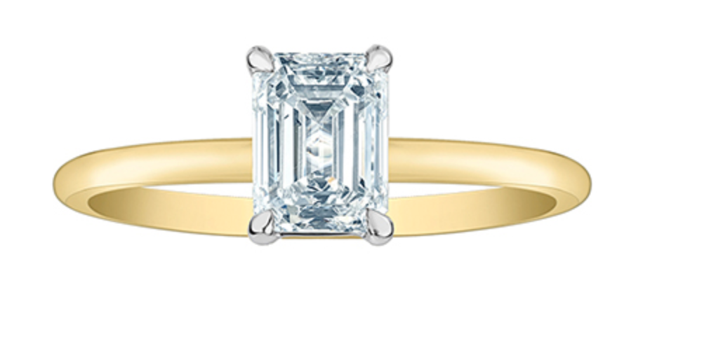 14K Lab Grown Emerald Cut Four Claw Diamond Ring