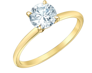 Anillo de diamantes redondos brillantes de cuatro garras cultivados en laboratorio de 14 quilates