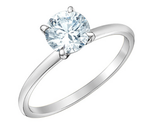 Anillo de diamantes redondos brillantes de cuatro garras cultivados en laboratorio de 14 quilates