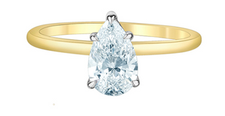 Anillo de diamantes de cinco garras con forma de pera cultivados en laboratorio de 14 quilates