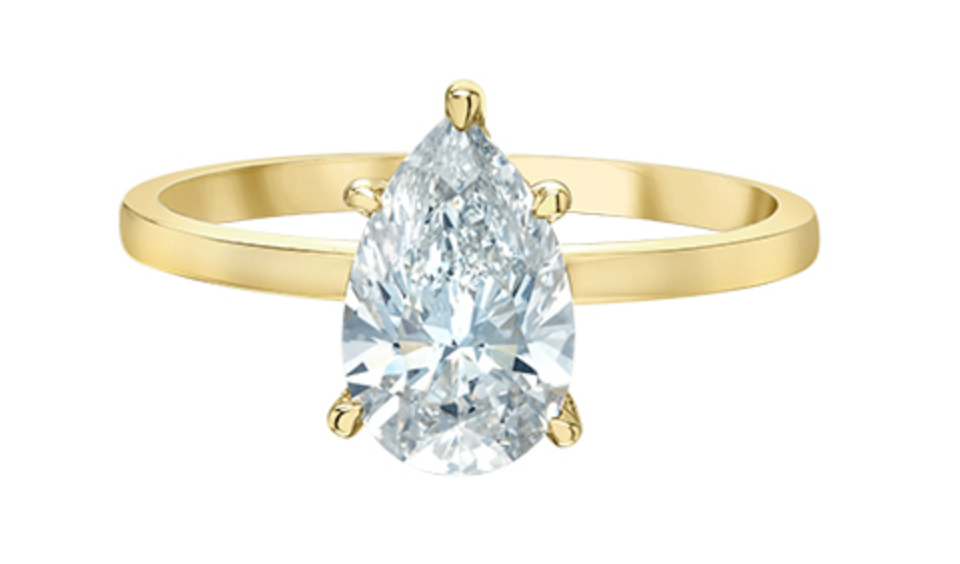 14K Lab Grown Pear Shape Five Claw Diamond Ring