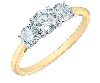 Anillo de diamantes brillantes redondos de 3 piedras cultivados en laboratorio de 14 quilates