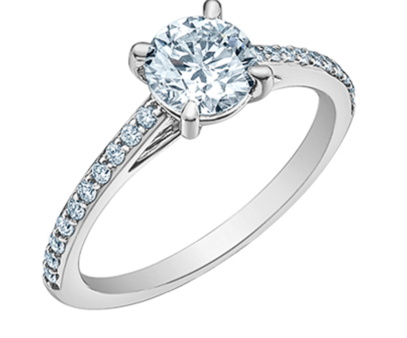 14K Lab Grown Round Brilliant Solitaire and Diamond Mount