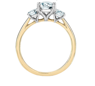 Anillo de diamantes brillantes redondos y ovalados de 3 piedras cultivados en laboratorio de 14 quilates