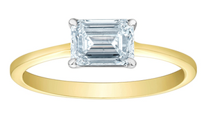 14K Lab Grown 1.00cttw Emerald Cut Four Claw Diamond Ring